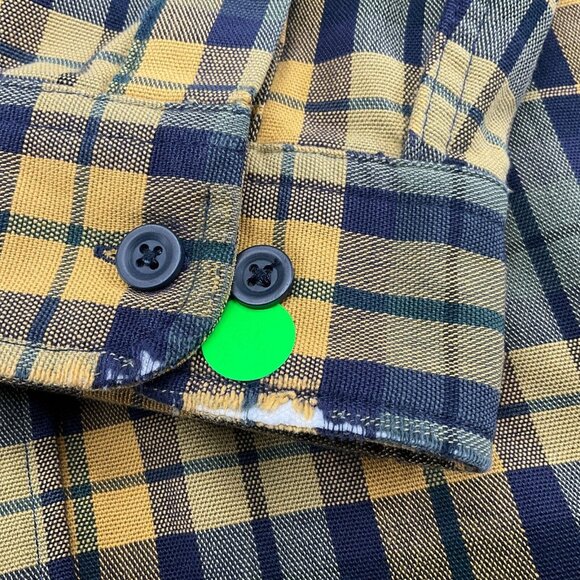 LL Bean Men Shirt XLarge Tall Blue Yellow Plaid Heavy Canvas Traditional Fit VTG - Picture 6 of 12